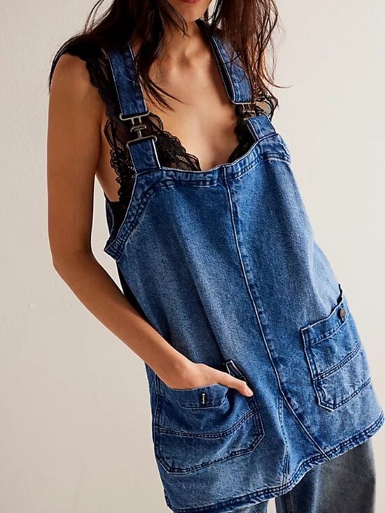 Free People Dresses & Skirts - Free People Smock Mini Dress Denim Overalls - Sapphire Wash - Size Small
